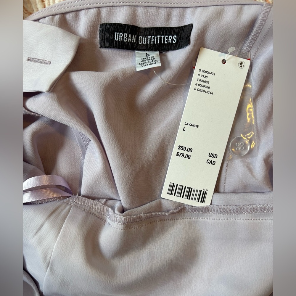 UO Bri Double Bow Satin Mini Dress - Lavender - Picture 6 of 7